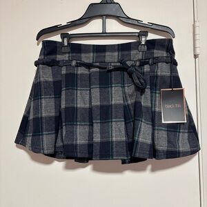 Plaid Mini Skort - Gray and blue NWT schoolgirl boho Y2K size L large